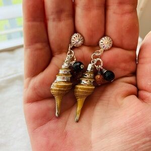 Elegant Handmade Shell and Bead Pierced Dangle Earrings